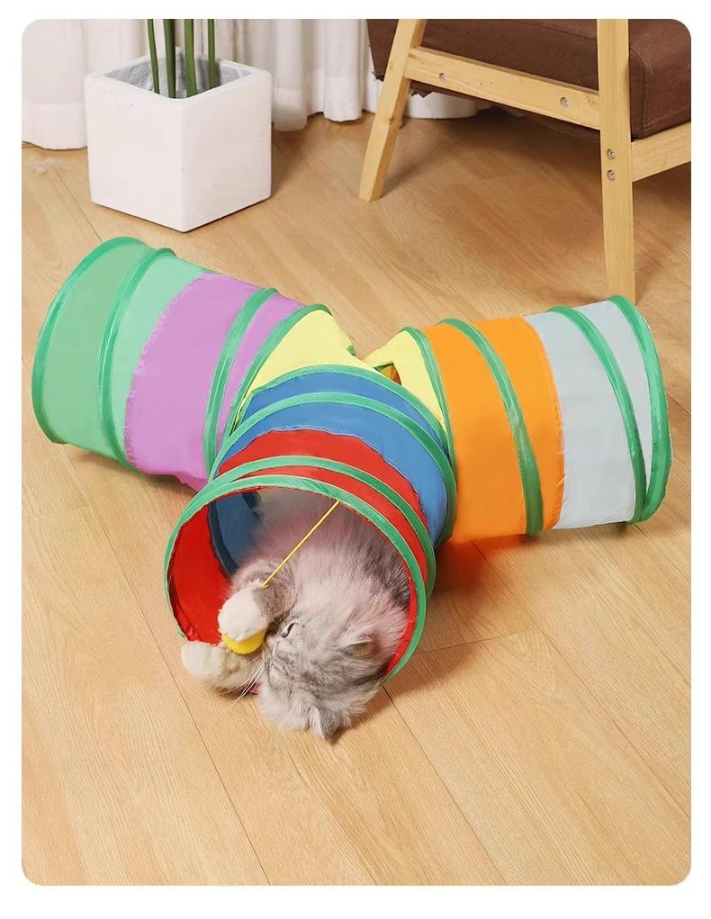 Rainbow direct cat tunnel self-entertainment educational cat toy foldable cat tunnel,Happy space for cats photo toy ball accessory bite resistance rope control Glow-in-the-Dark buttons enrichment puzzle Resistant Inflatable Set puppy dogs child chew funny