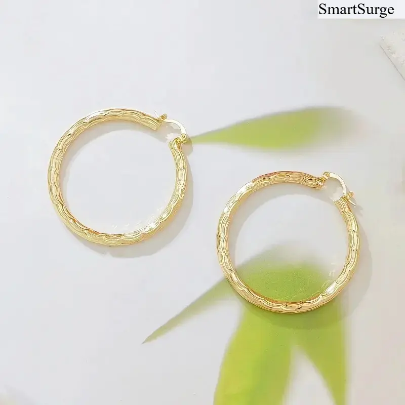 Women’s 1-Pair Gold-Tone Classic Hoops, Round Shape Hinged Post Earrings with Wavy Texture Rope-Look Detail, Everyday Wear Fashion Jewelry for Work, Parties