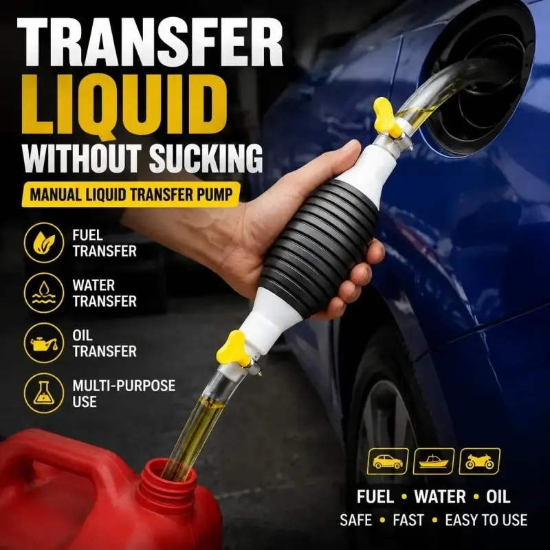 Manual Siphon Pump Kit with 1.5m Hose, Rubber Pump Ball, 2 Clamps, Fuel Water Pump, Liquid Transfer Pump for Cars and Motorcycles