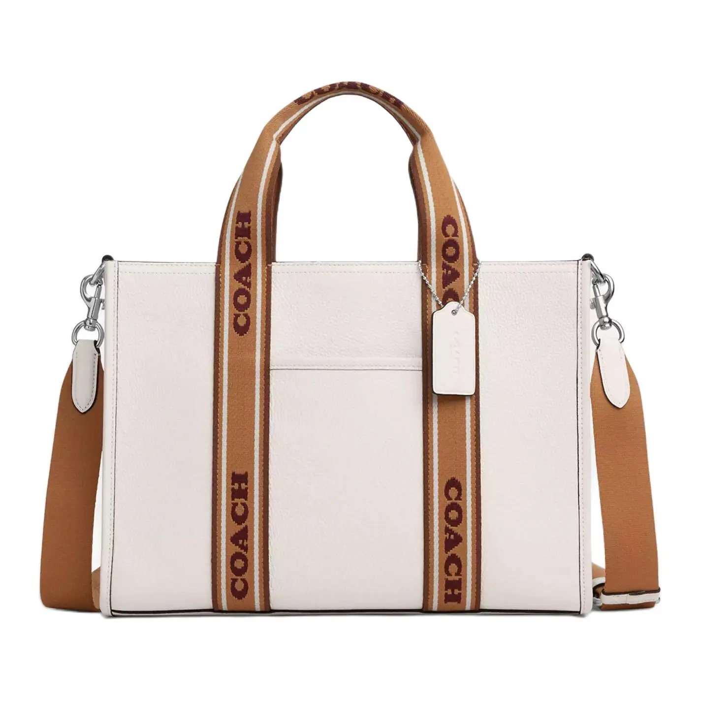 COACH Smith 34 Logo-Embossed Pebbled Leather Tote Bag for Women, Silver and Chalk Multi-Color