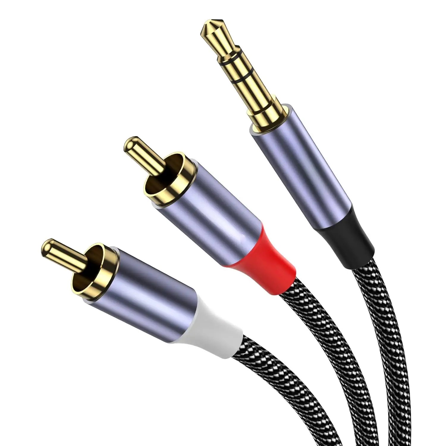 1/8 to 2 RCA Male Audio Y Splitter Cord, 6.6ft/2M Shielded Flexible Auxiliary Connector with Alloy Metal Shell for Hi-Fi Digital Sound, Portable Audio Accessories for Smartphone, Headphone, Amplifier