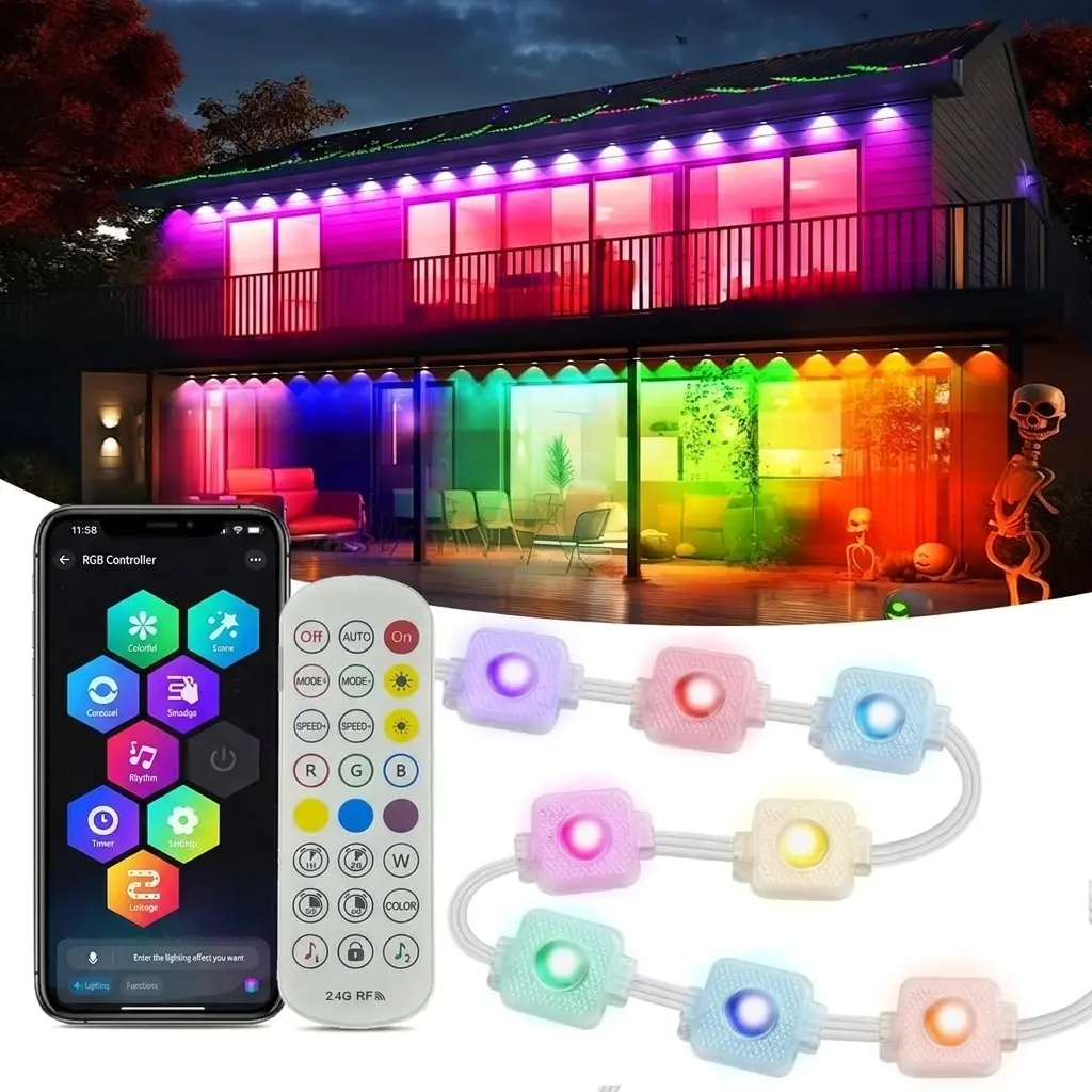 Permanent Outdoor Lights, RGBIC LED Eaves Lights for House, IP67 Waterproof Year-Round Holiday & Accent Lighting, Smart App & Voice Control, Exterior Decor Lights for Roofline, Patio, and Curb Appeal, Led Light Up