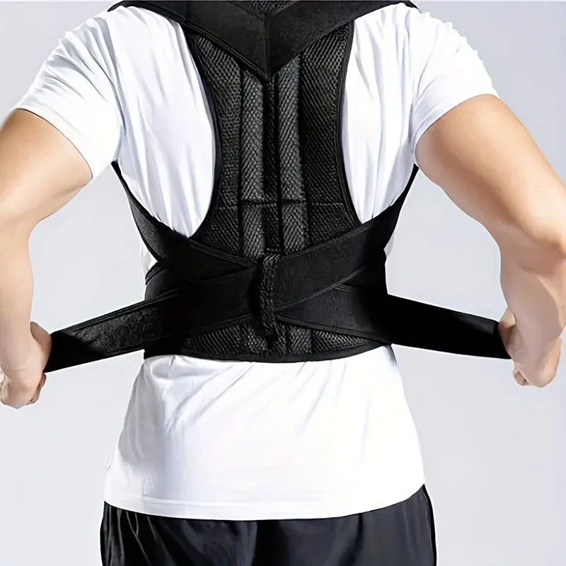 Adult Back Support Strap Black Adjustable Upper Back Posture Strap with Shoulder Strap and Lumbar Pad Ergonomic Invisible Spinal Device
