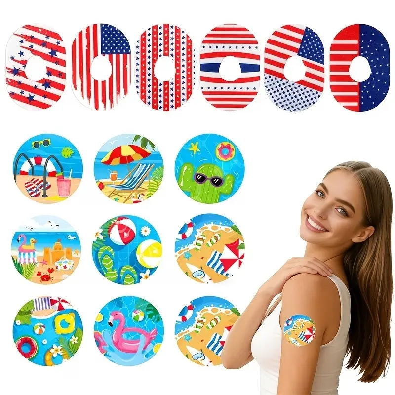 12/16 Pcs Dexcom G7 Adhesive Patches, Patriotic Design Summer Glucose Monitor Cover Patches, Compatible with Dexcom G7 Sensor, Long-Lasting Adhesion