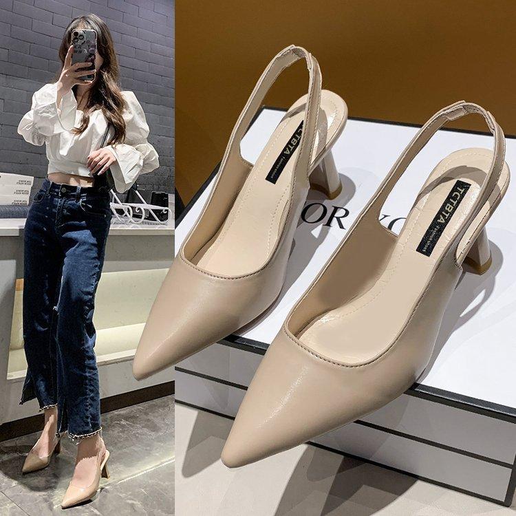 Spring Summer Pointed Toe High Heeled Shoes for Women Stiletto Heel Closed Toe Sandals Backless Shallow Cut Single Shoes