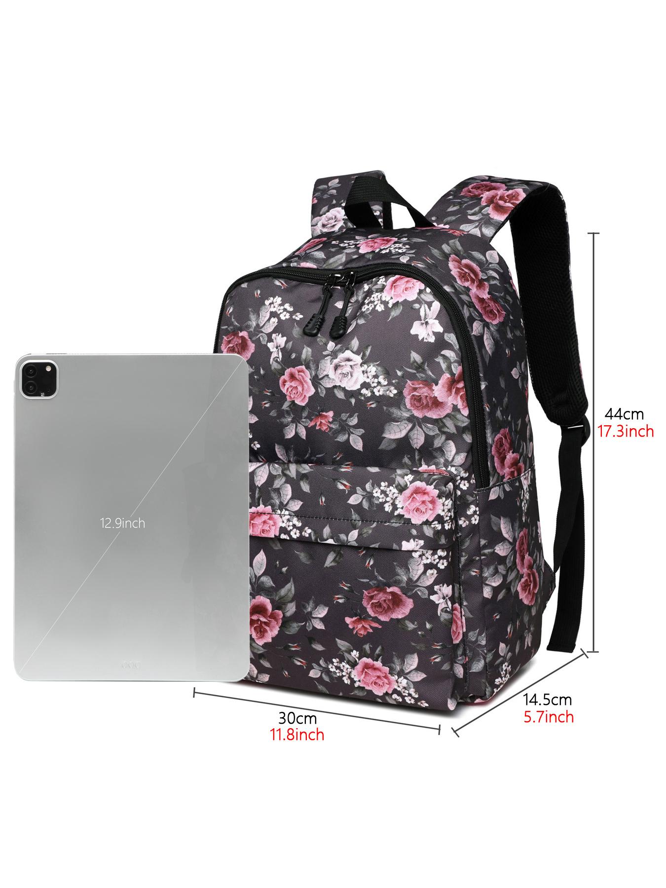 Large Capacity Waterproof School Backpack, Rose Pattern Laptop Bag, Multifunctional Travel Bag for Men & Women, Lightweight College Backpack
