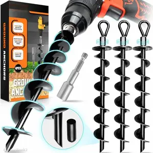 [Premium] 4 Pack Ground Anchors with Power Nut Driver Drill Bit, Ground Anchors Screw in, Swing Set Anchors, Trampoline Anchors High Wind Heavy Duty for Camping Tents,  Ports, Swing Sets, CanopiesAUrbanNook2H5ClosetCrush