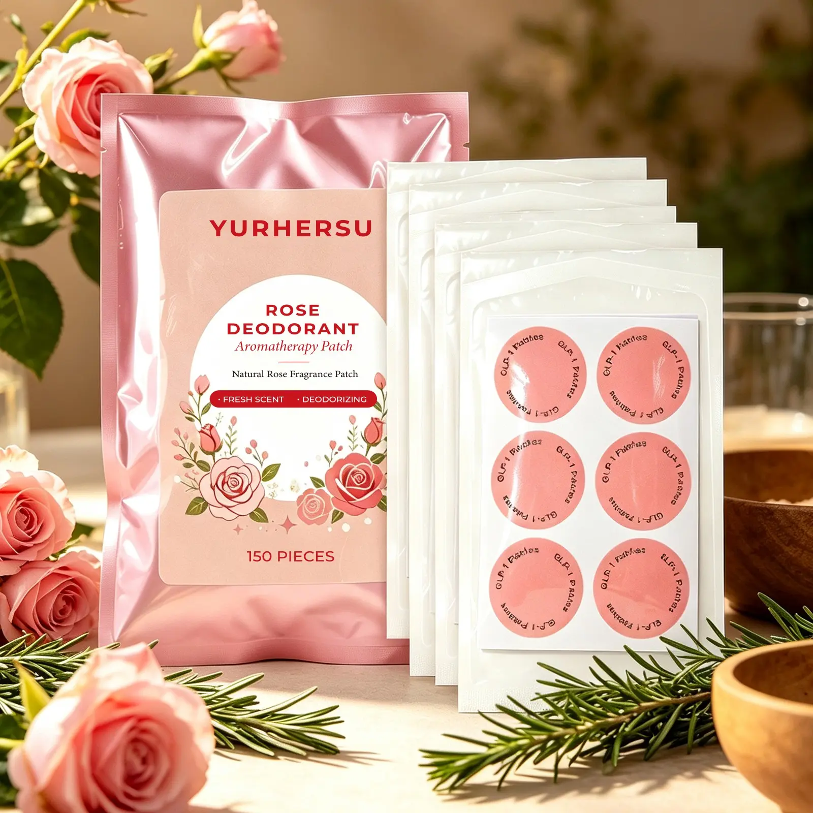 Rose Scent Deodorant Patch, Ultra Thin Invisible Self-Adhesive Deodorizing Sticker, Long Lasting Mild Fragrance No Residue, Copper Peptide Improve Skin Firmness Elasticity, Portable Deodorant Pad For Daily Travel Use