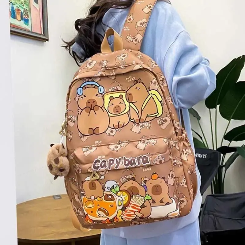 Kawaii Capybara Cartoon Backpack for Girls, Large Capacity Nylon Student Daypack for School and College, Backpacks For School, Zip, Plain, Cute, Casual, Back To School Haul, Waterproof