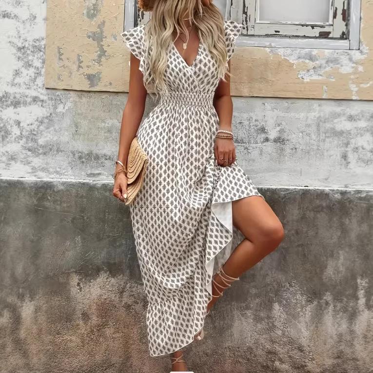 2026 Women's Fashion Elegant Long Dress Beach Vacation Waist-Narrow Dress Spring and Summer Style