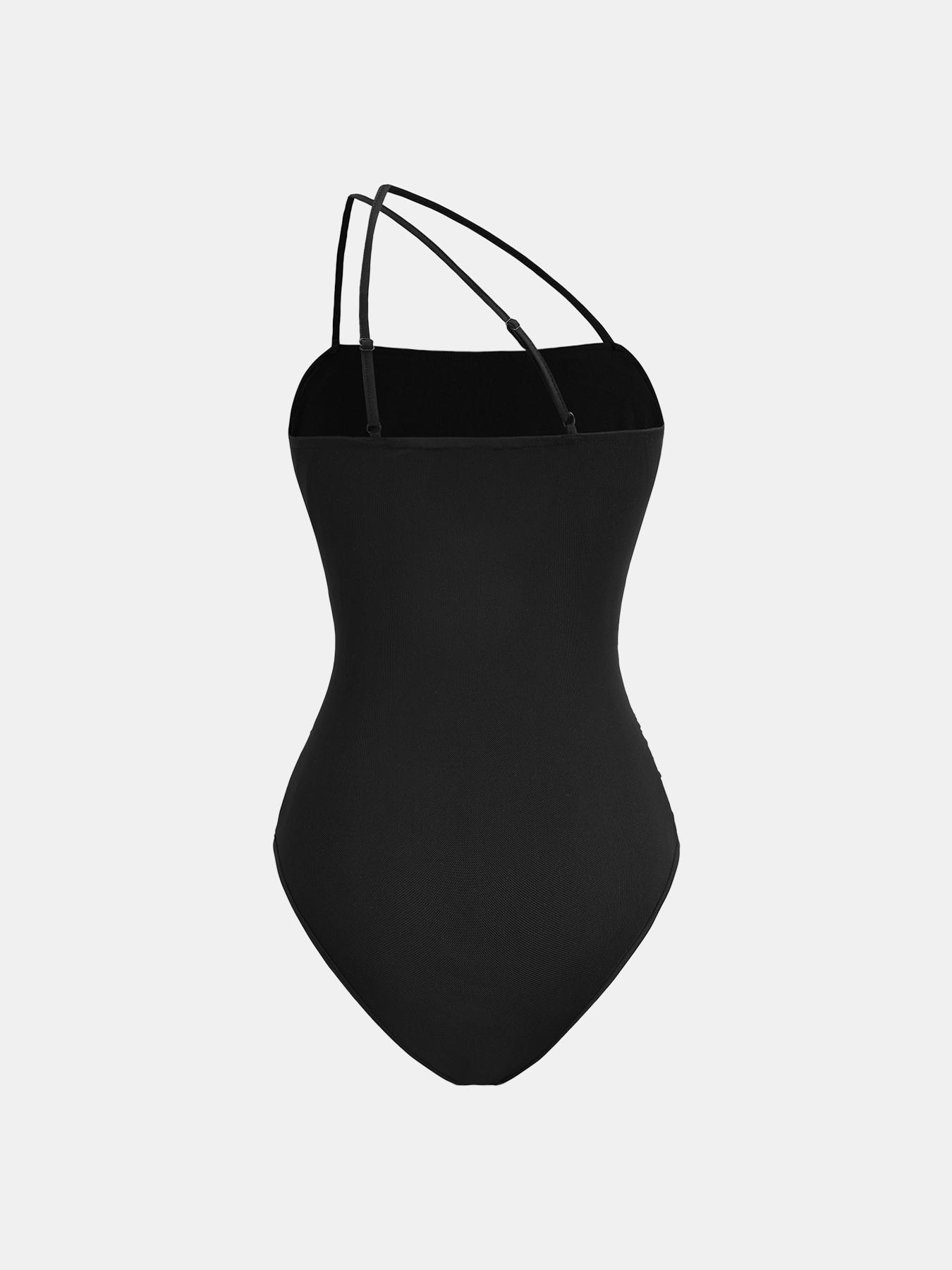 YOZY Women's Plain Ruched Asymmetrical Bodysuit, Casual Adjustable Strap Sleeveless Bodysuit for Holiday Vacation, Ladies Clothes for All Seasons