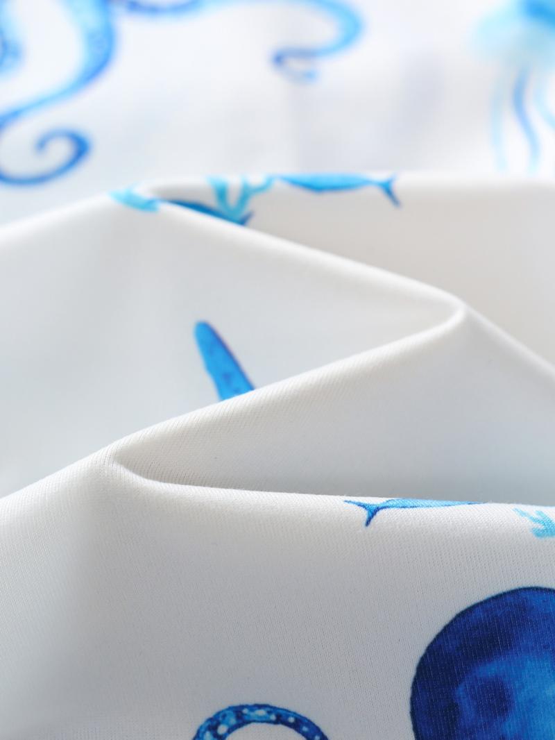 Women's Octopus Print Button Front Shirt & Shorts Pyjama Set, Comfort Two-piece Pj Set for Homewear, Women's Sleepwear for All Seasons, Womenswear, Summer Sleepwear Set