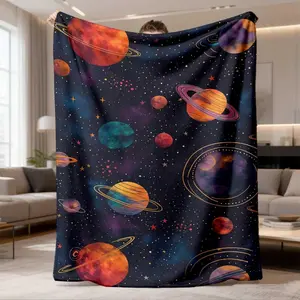 2026 New Arrival Flannel Blanket 1Pc Cozy Fantasy Planet Starry Sky Flannel Blanket Soft, Warm, And Vibrant Galaxy Design With Stars & SpaceThemed Print Patterns, Perfect For All Seasons, Ideal Gift For SciFi Lovers