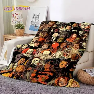 Halloween Horror Movie Character Throw Blanket Chucky Pennywise Saw Inspired Soft Flannel Bed Blanket for Couch Sofa Bedroom Decor, Picnic Travel Cover