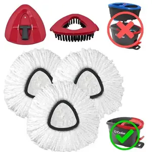 3 PACK Spin Mop Replace Head, Base, Mop Handle Replacement 1 Tank System - Include 3 Microfiber Refills, 1 Head Cover and 1 Scrubber(Hide inside)