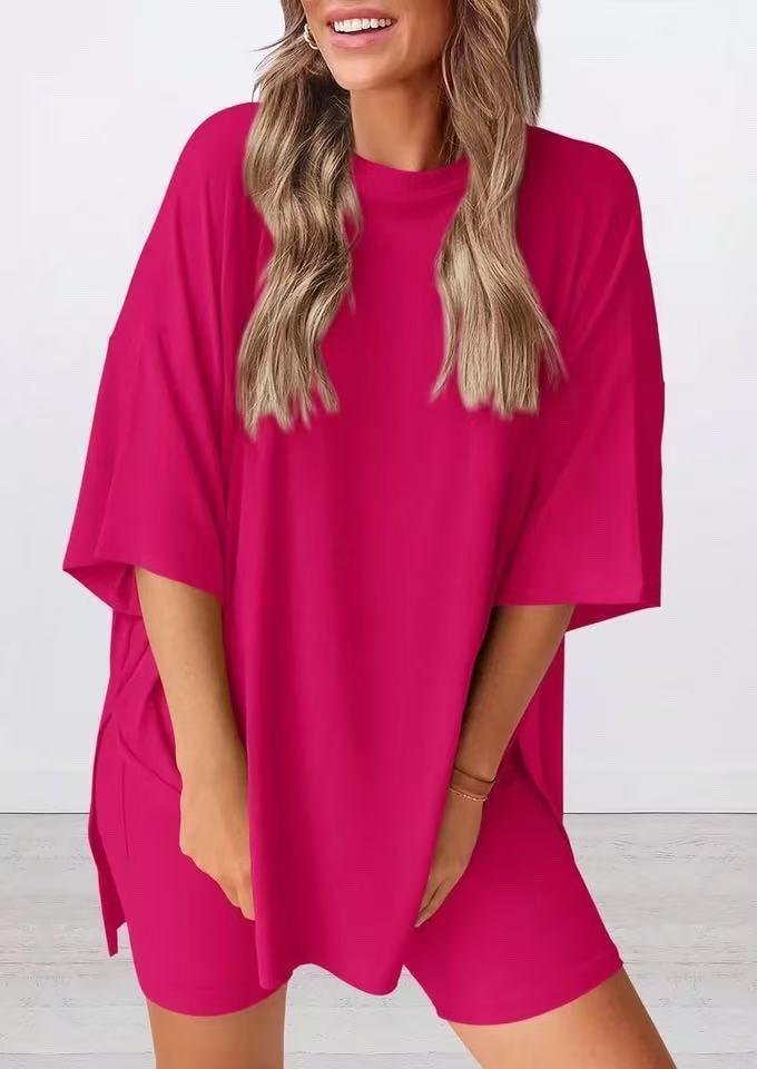 Spring and summer new loose fashion solid color casual short-sleeved shorts two-piece set