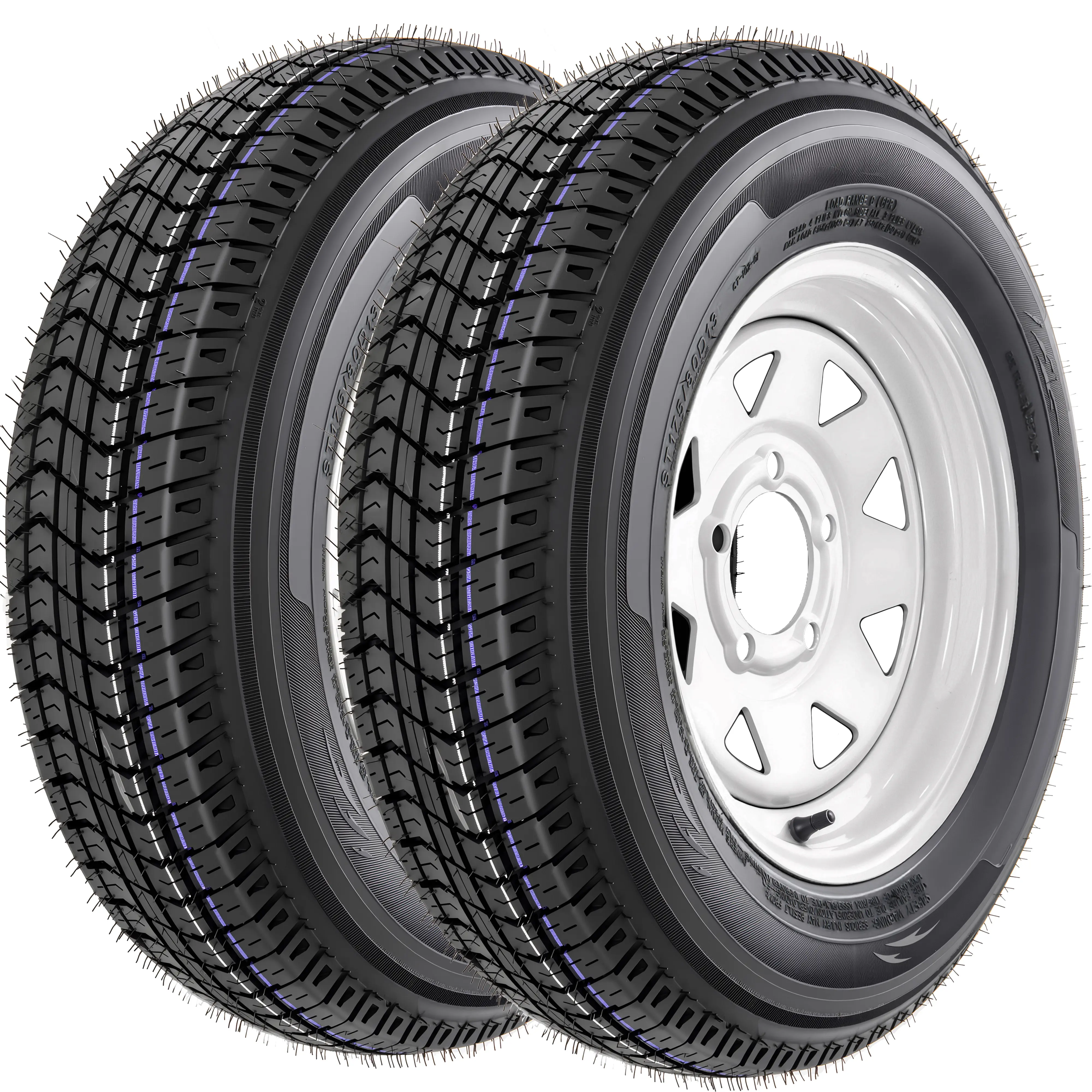 Set of 2 ST175/80D13 Trailer Tire and Wheel Assemblies, 6-Ply on 13-Inch Rims, 5-Lug on 4.5" PCD, 1360 lbs Capacity, Highway Legal for Boat & Utility Trailers, 13 Inches Rim, Dot Approved, High Load Capacity, Wheels