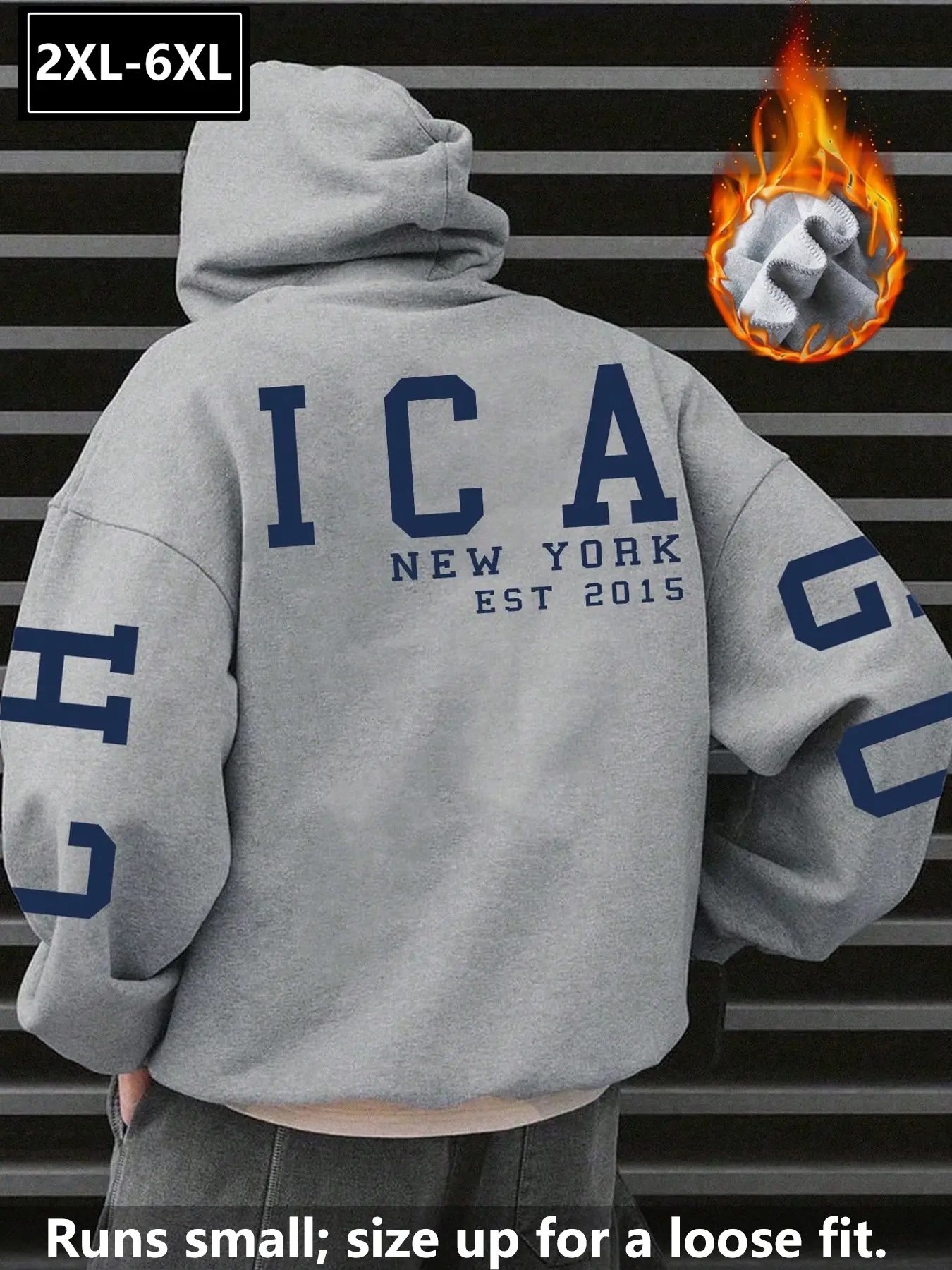 Men's Plus Size Loose Fleece Hoodie, Thick Warm 2xl-6xl, Vintage Nyc Letter Print, Casual Street Style, Fall Winter Daily Wear