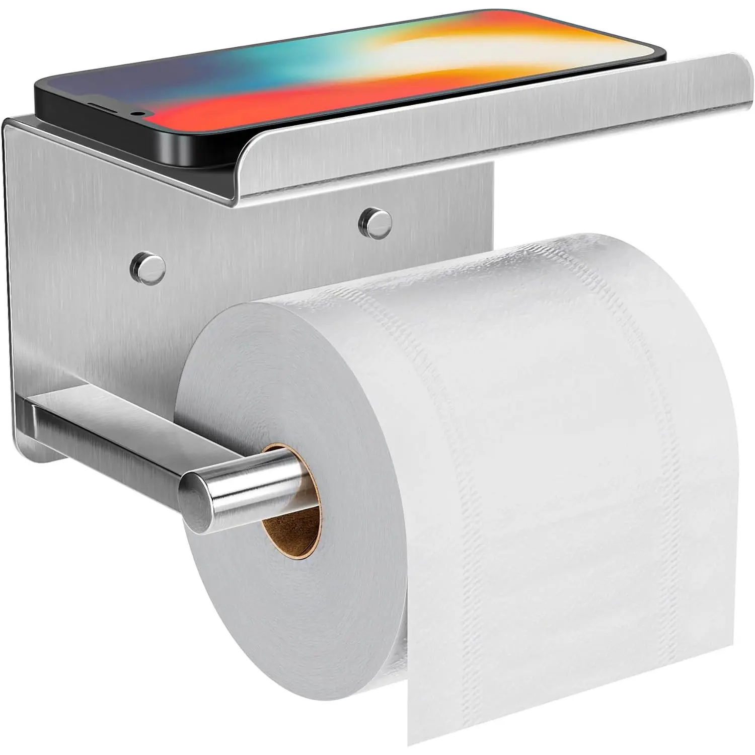 Adhesive Toilet Paper Holder with Shelf, Stainless Steel,  | Two Installation Ways:Self Adhesive or Wall Mount, Stick  Toilet Paper Holder, Peel and Stick, Bath Tissue Holder, Bathroom