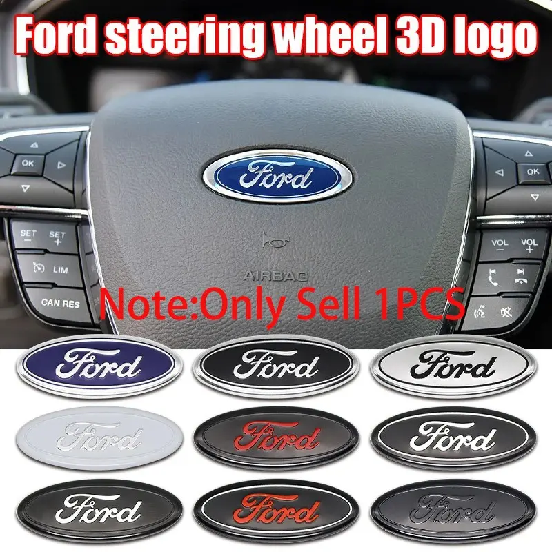Ford 5.8x2.4cm Aluminum alloy For Ford Focus Mk2 Mk3 F150 Fiesta Mk7 Fusion Ranger Mondeo Mk4 Explorer Transit S-MAX Kuga Car Interior Steering Wheel Emblem Badge Logo Lid Cover Car Interior Decal Sticker Modification Auto Accessories