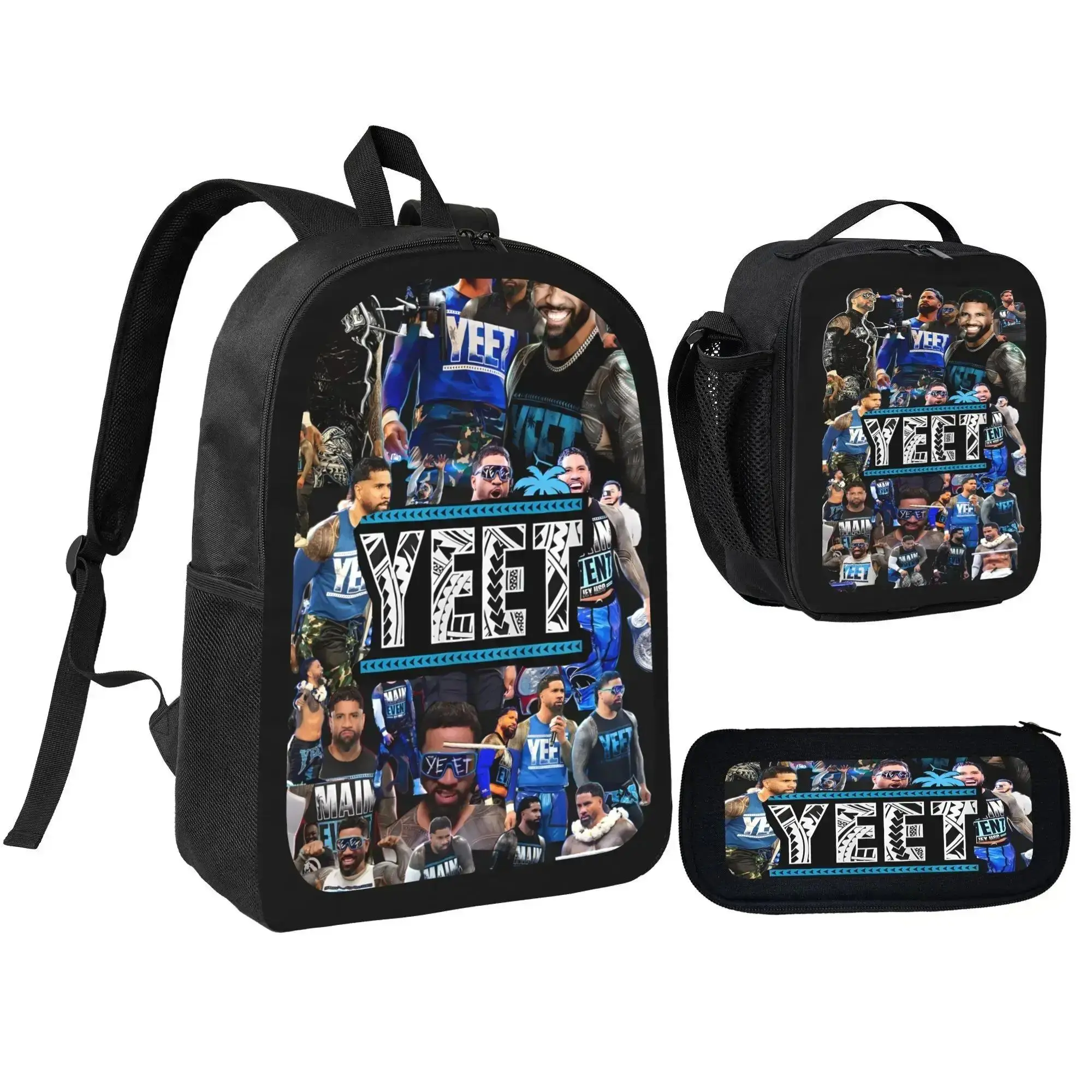 WWE 3 Piece Backpack Set Polyester Backpack Lunch Bag Pencil Case Large Capacity Lightweight Breathable Cartoon Gaming Bookbag Back To School Travel Daily Use For Kids Boys Girls Teens Students