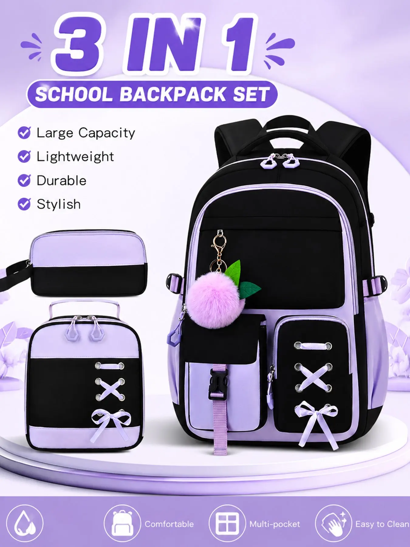 Girls' Large Capacity School Backpack, Student Backpack, Laptop Travel Bag, Lightweight Plain Color Shoulder Bag, Casual Style for High School & University