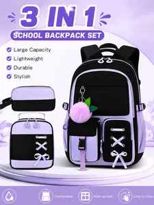 Girls' Large Capacity School Backpack, Laptop Travel Bag, Lightweight Plain Color Shoulder Bag, Casual Style for High School & University