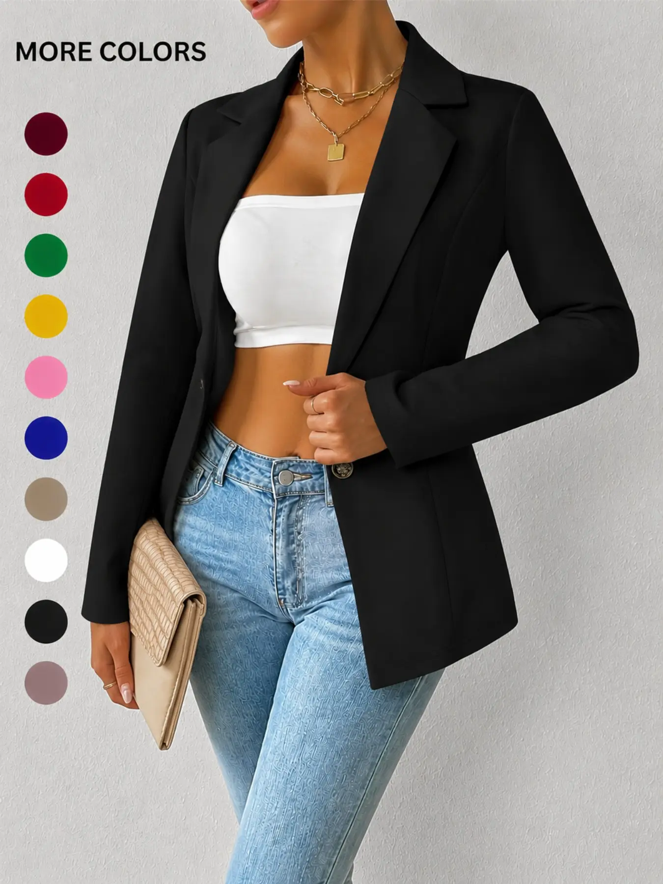 Women's Spring & Fall Fitted Suit Jacket, Plain Collar Single Button Cardigan, Fashion Formal Business Elegant Daily Wear