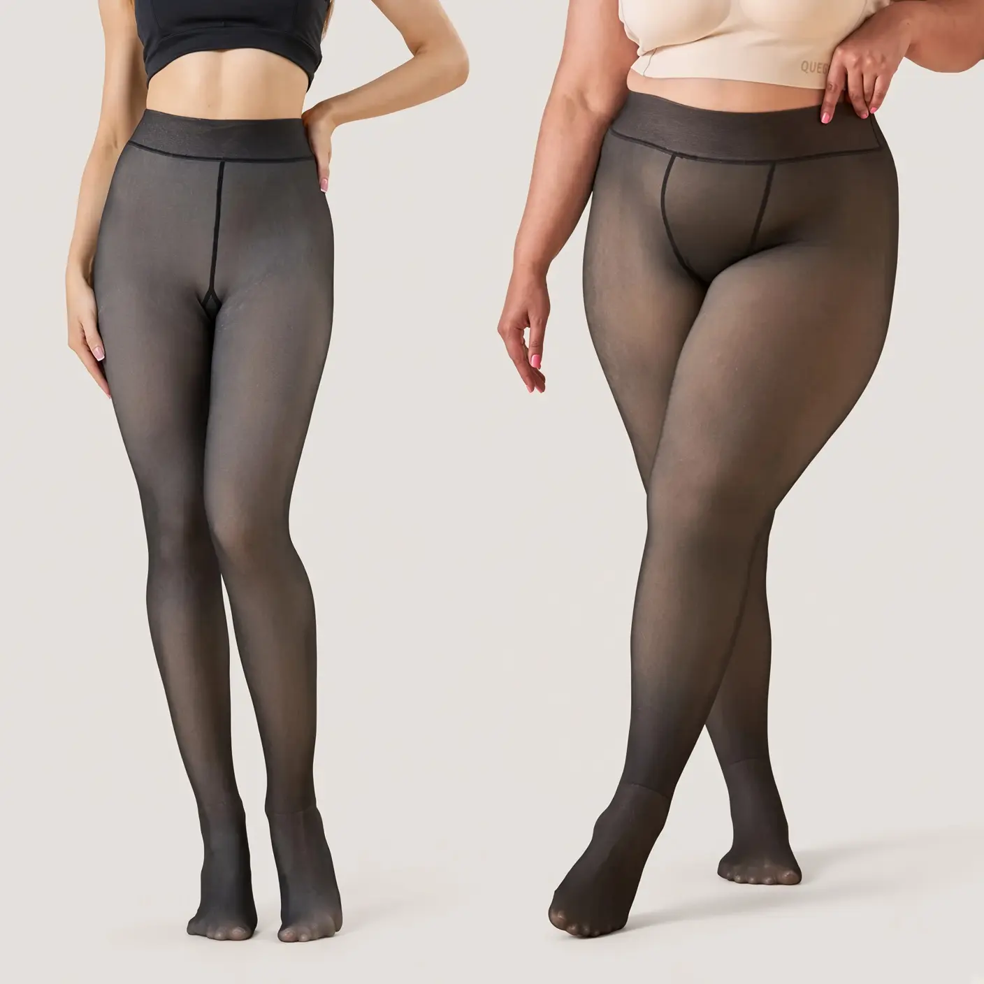 Women's Fleece-Lined Thermal Sheer Tights - Nylon Blend Lady's Basic High-Waist Stirrup/Full Foot Styles, Mock Translucent Sheer Finish Elastic Slim Warm Winter Sports Bottoms, Multi-Thickness Plus Sizes, Daily Wear Coffee Foot Socks