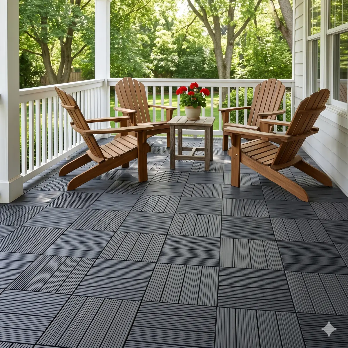 44 Pack 12" x 12" Plastic Interlocking Deck Tiles, Waterproof Non-Slip All Weather Drainable Snap Together Outdoor Patio Flooring, Heavy Duty Easy Install Modular Decking Tiles for Poolside Porch Garden Backyard Shed Floor Walkway, Grey
