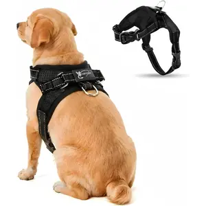 No Pull Reflective Adjustable Dog Harness with Handle- Comfortable Soft All Weather Mesh, Easy On Puppy Harness for Small Medium and Large Dogs (Black) Small