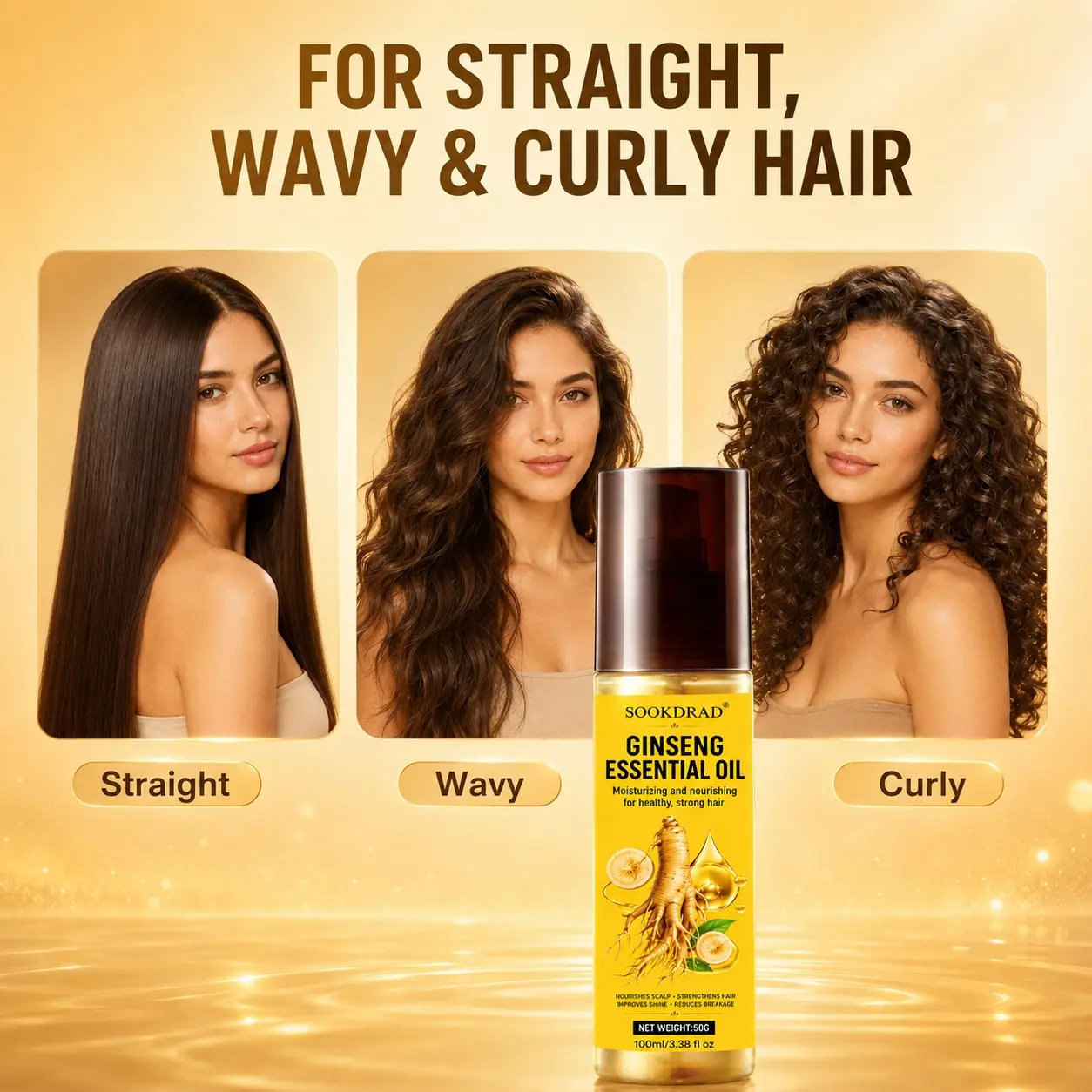 Ginseng essential oil, ginseng, moisturizing, nourishing, nourishes scalp, strengthens hair, improves shine, reduces breakage, for hair and scalp, 100ml/3.38 fl oz