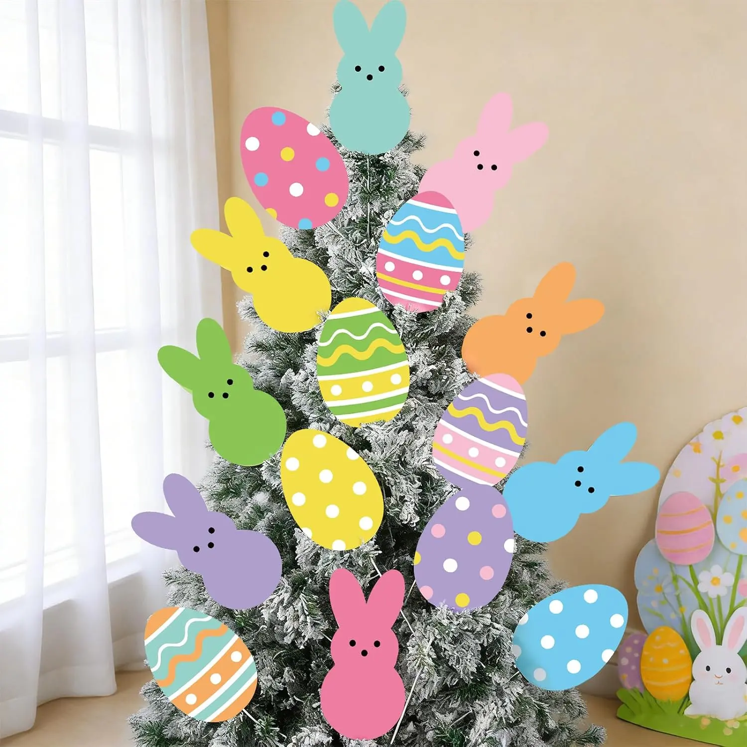 16 count Easter Decorations Tree Picks Ornaments 9.8" Large Easter Tree Topper Bunny Egg Picks Decor Cute Yellow Blue  Rabbits Eggs Pick Decors Kit for  School Office Party Supplies Vase Decor