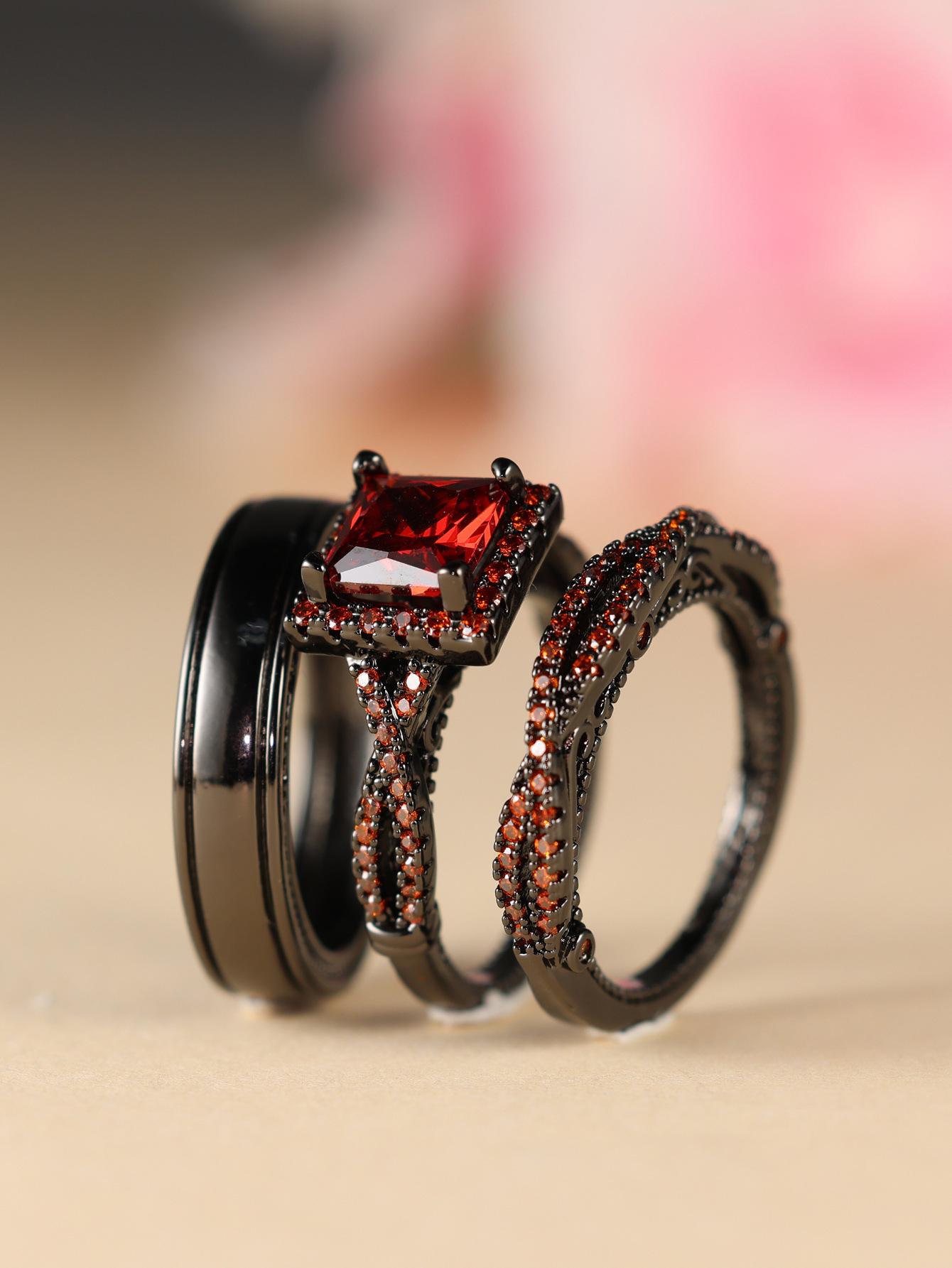 Luxury Princess Cut Cubic Zirconia Bridal Ring Set, 14K Two Tone Gold Plated Engagement Wedding Ring Set for Women, Vintage Halo CZ Wedding Band