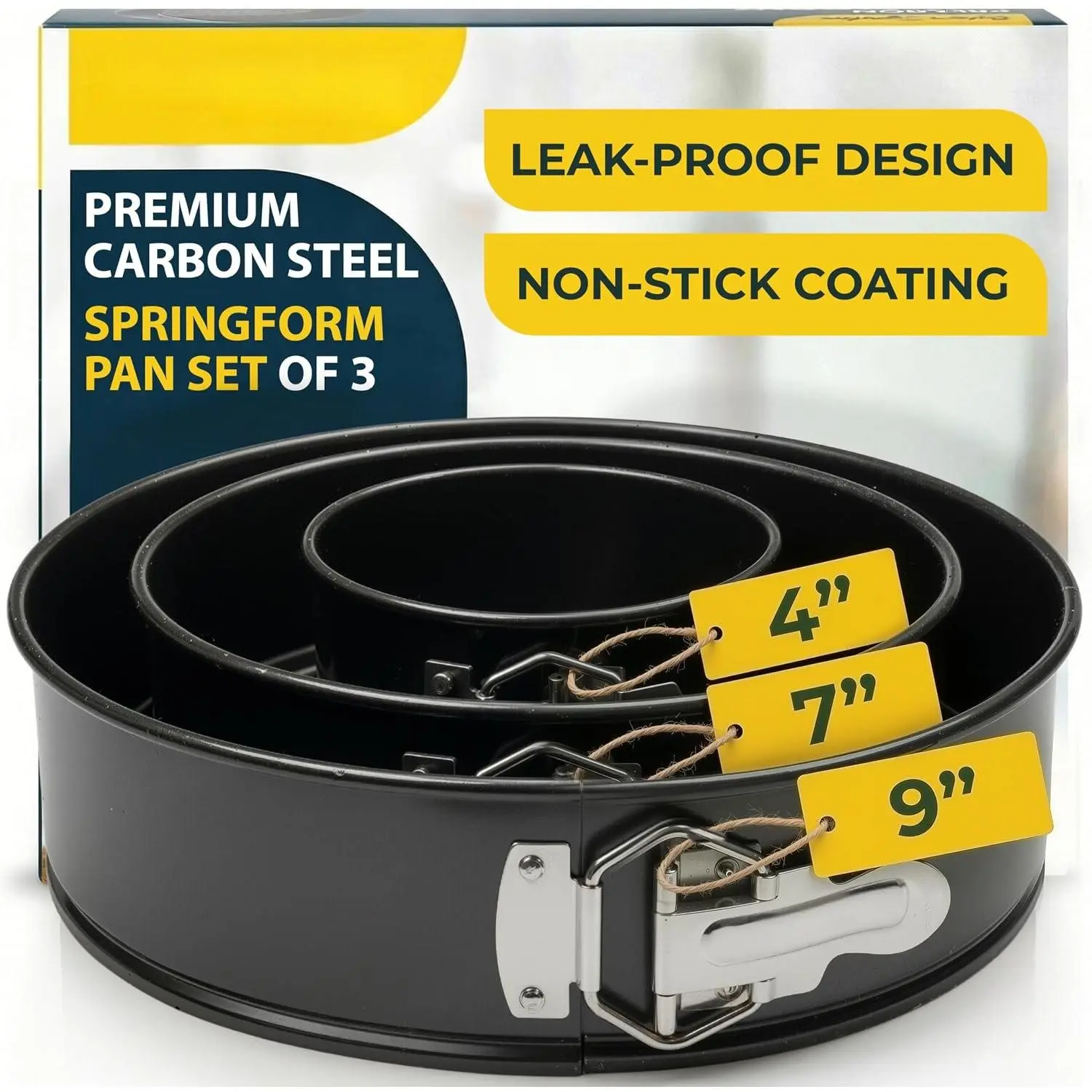 Springform Pan Set of 3 - 4,7,9" Carbon Steel With Removable Bottom - Leakproof Design, Nonstick Coating Cheesecake Pan - Durable Cake Mold With Secure Latch, Even Heat Cheese Cake Pans For Baking