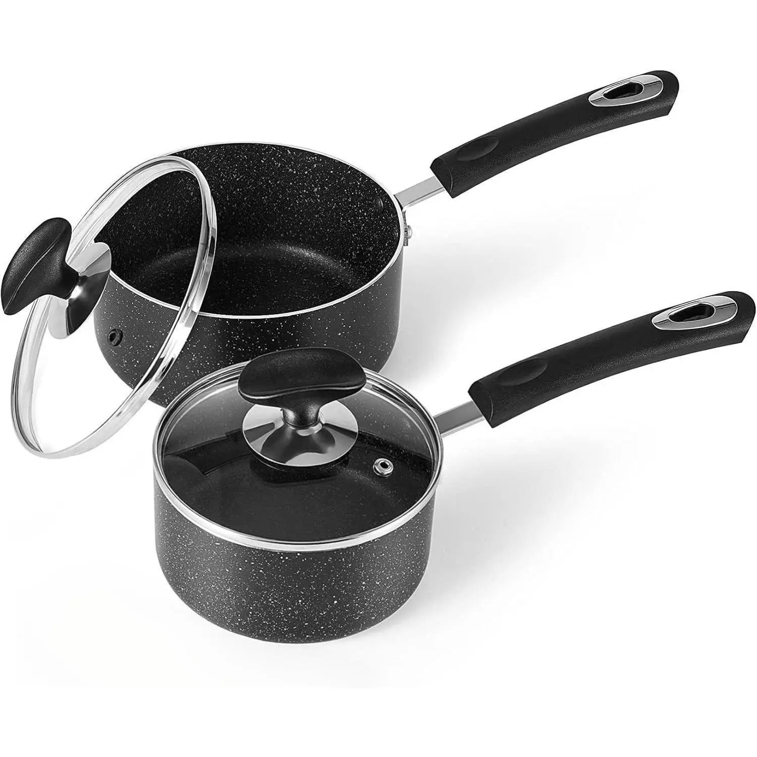 Nonstick Saucepan Set with Lid, Non Stick 1Qt & 2Qt Sauce Pan Set with Glass Lid Small Pot for Home Kitchen