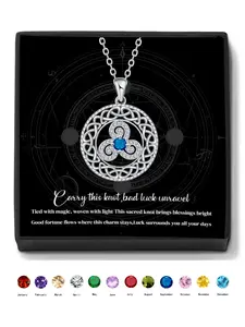 Vintage Irish Celtic Witch Knot Necklace With Blessed Message Card, Wiccan Pagan Talisman Necklaces for Women Daily Wear Jewelry Gift