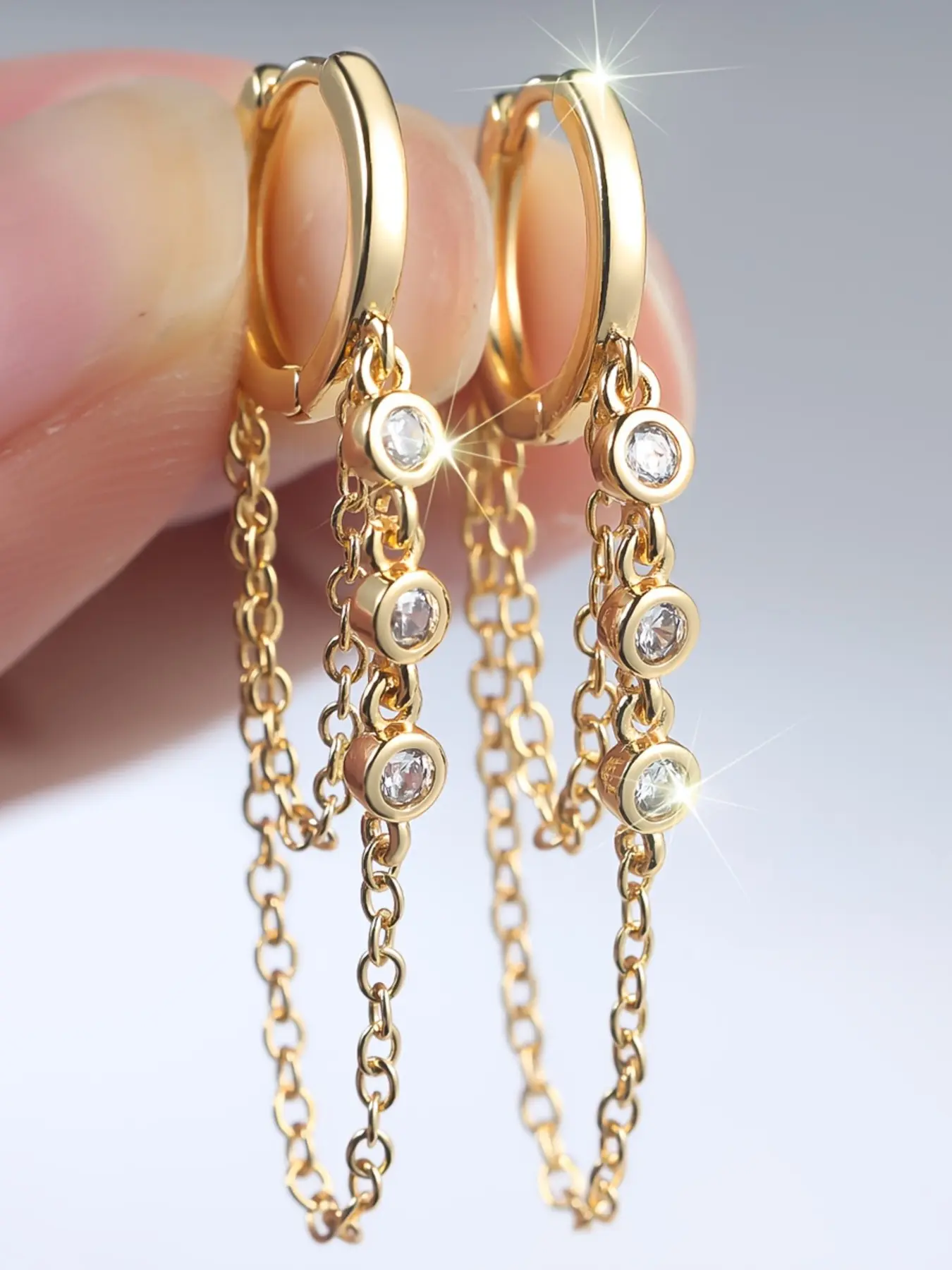 Elegant Chain Earrings Ring Design, Synthetic Zircon Stackable Earrings, Perfect for Women and Girls, Ideal for Weddings and Anniversaries