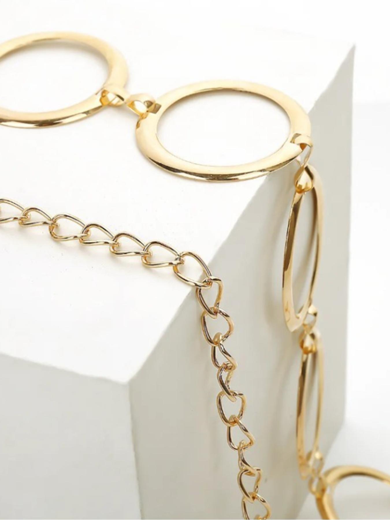 Women's Punk Style Geometric Ring Linked Body Chain, Fashion Body Jewelry for Party, Daily Clothing Decor, Trendy All-match & Exquisite Jewelry for Birthday Gift