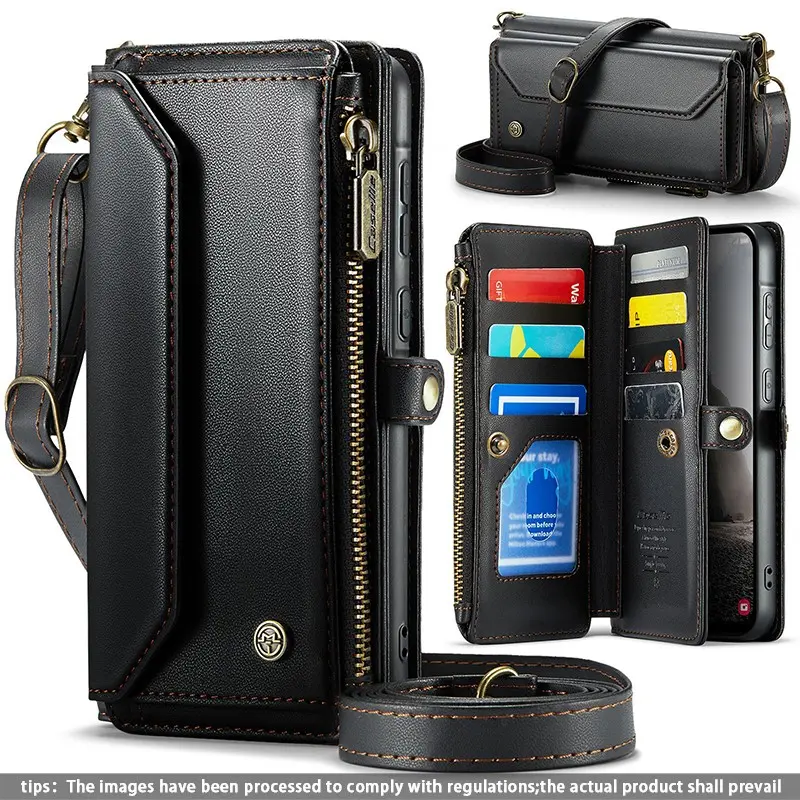 Leather Flip Wallet with Zipper and Strap, Shockproof Phone Case Cover Accessories for Samsung Galaxy A57 A37 A36 A56 A55, Crossbody Bag Design