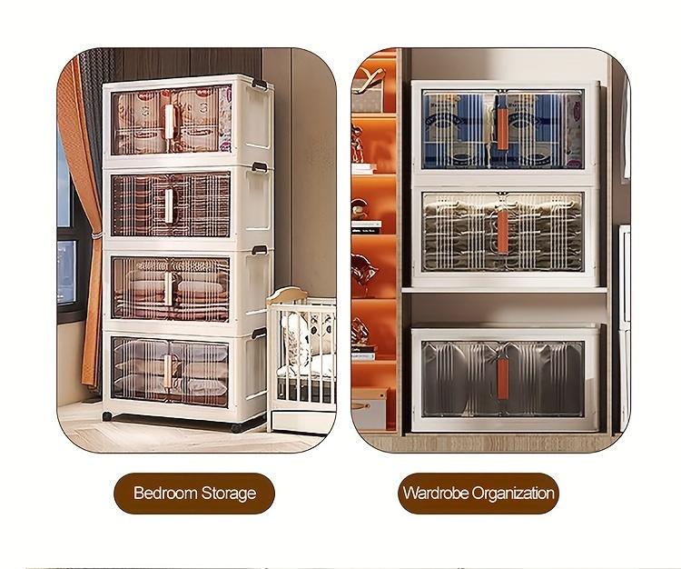 Naviconvex Stackable Plastic Storage Cabinet System - Large Capacity Organizer Bins With Doors & Wheels, Foldable Space-Saving Storage Solution For Home Organization, Easy Assembly For Bedroom, Kitchen, Living Room