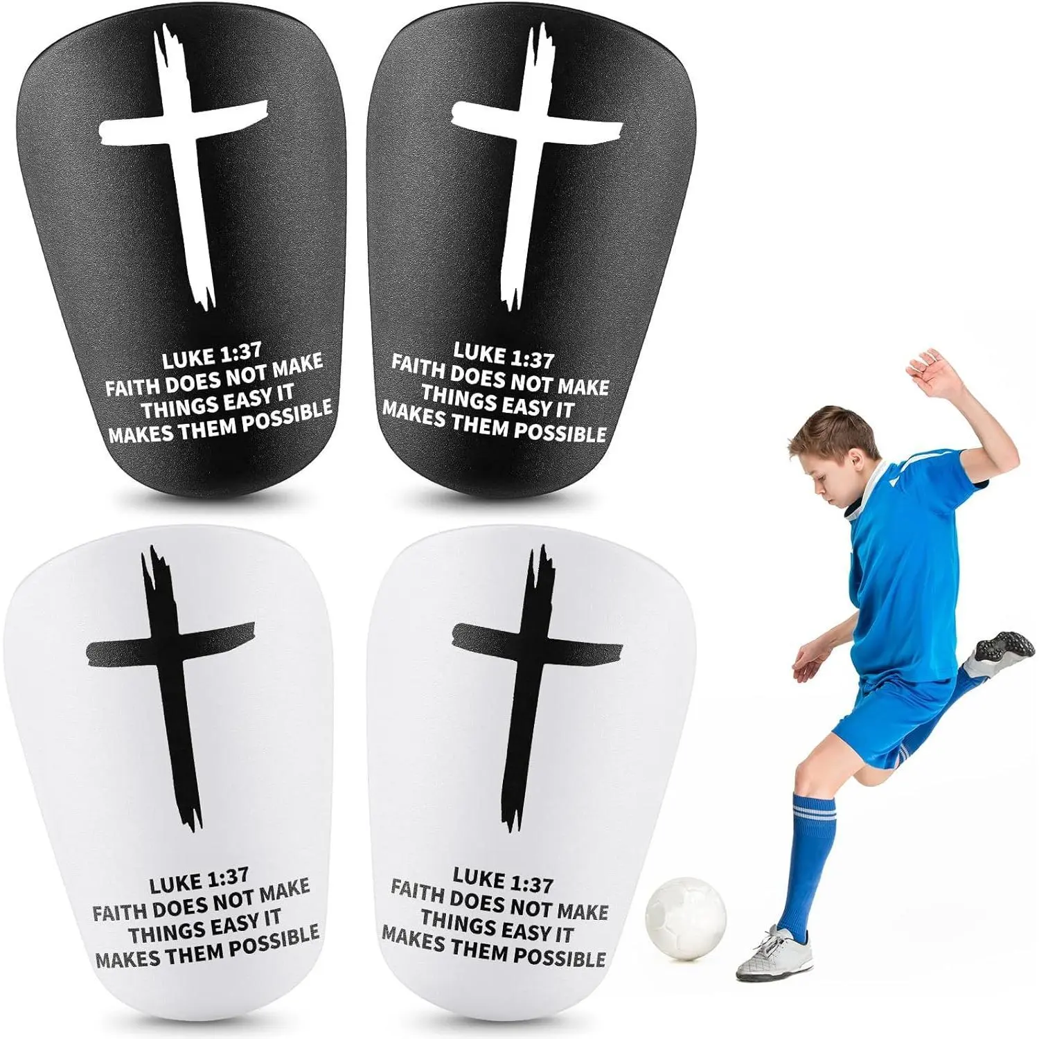 2 Pairs Mini Soccer Shin Guards Christian Faith Cross Small Shin Guards with Bible Verse Religious Soccer Football Pads for Kids Adult