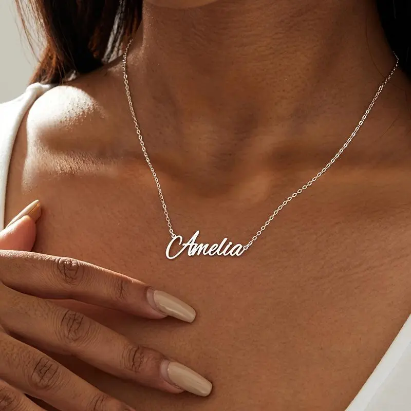 [Perfect Gift] Personalized Script Name Necklace • Custom Name Necklace, Handmade Signature Name Necklace for Women • Waterproof Product with a Shiny Surface, Fashionable and Trendy, Hot Item • Perfect Gift for Lovers, Family, and Friends