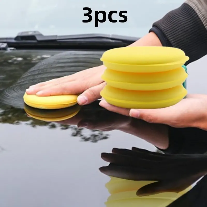 3-Piece Car Polishing Sponge Pads, Soft Foam Applicator Pads, Round Wax Application Pads, Vehicle Cleaning Sponges, Auto Glass Cleaner Sponges, Car Wash Accessories