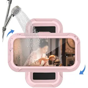 360 °   Rotatable Retractable Adjustable Shower Phone Case Holder,Anti-fog HD & sensitive screen ,Wall Mounted Phone Holder Bathroom Mirror Bathtub Kitchen,Shower Accessories 4-7" Phones (pink)