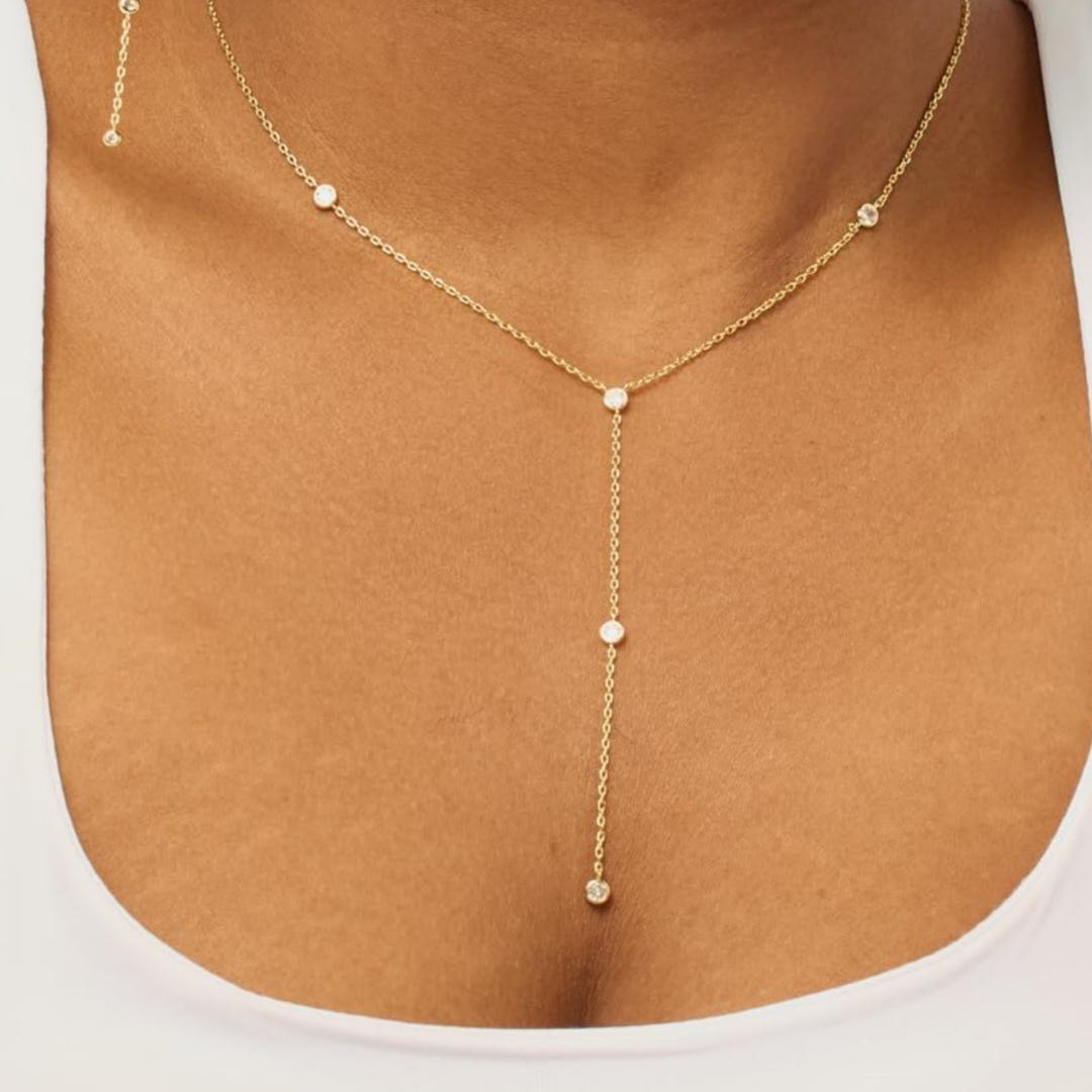 Luxury Gold Layered Necklace Set For Women Dainty CZ Pendant Lariat Y Necklace Bridal Gift For Her
