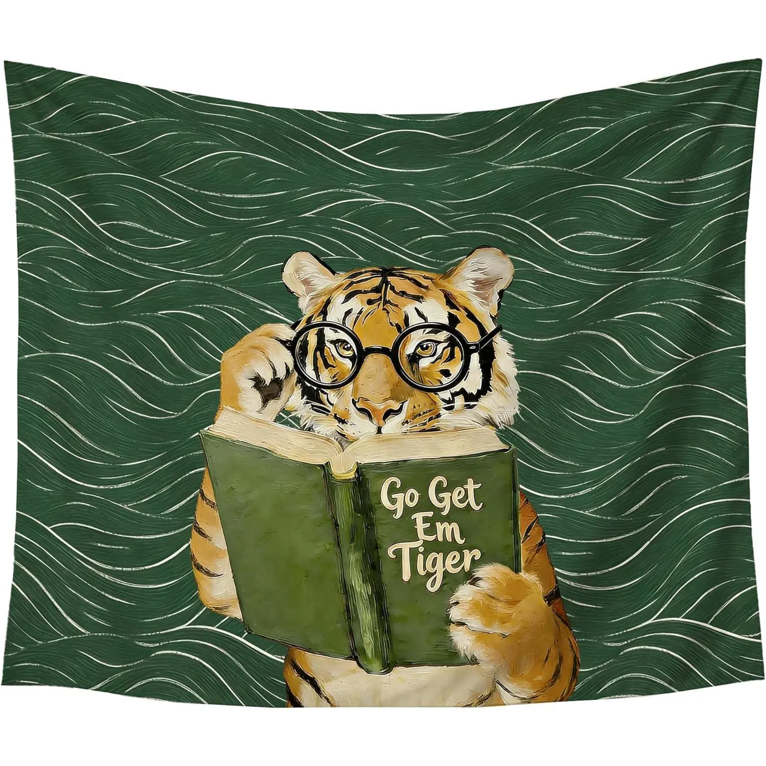 gsgfdshf Vintage Japanese Tiger Wall Tapestry, Humorous Motivational Tiger Reading Book Tapestry Wall Hanging for Bedroom Home Reading Room Library Decor, 50x60 Inch