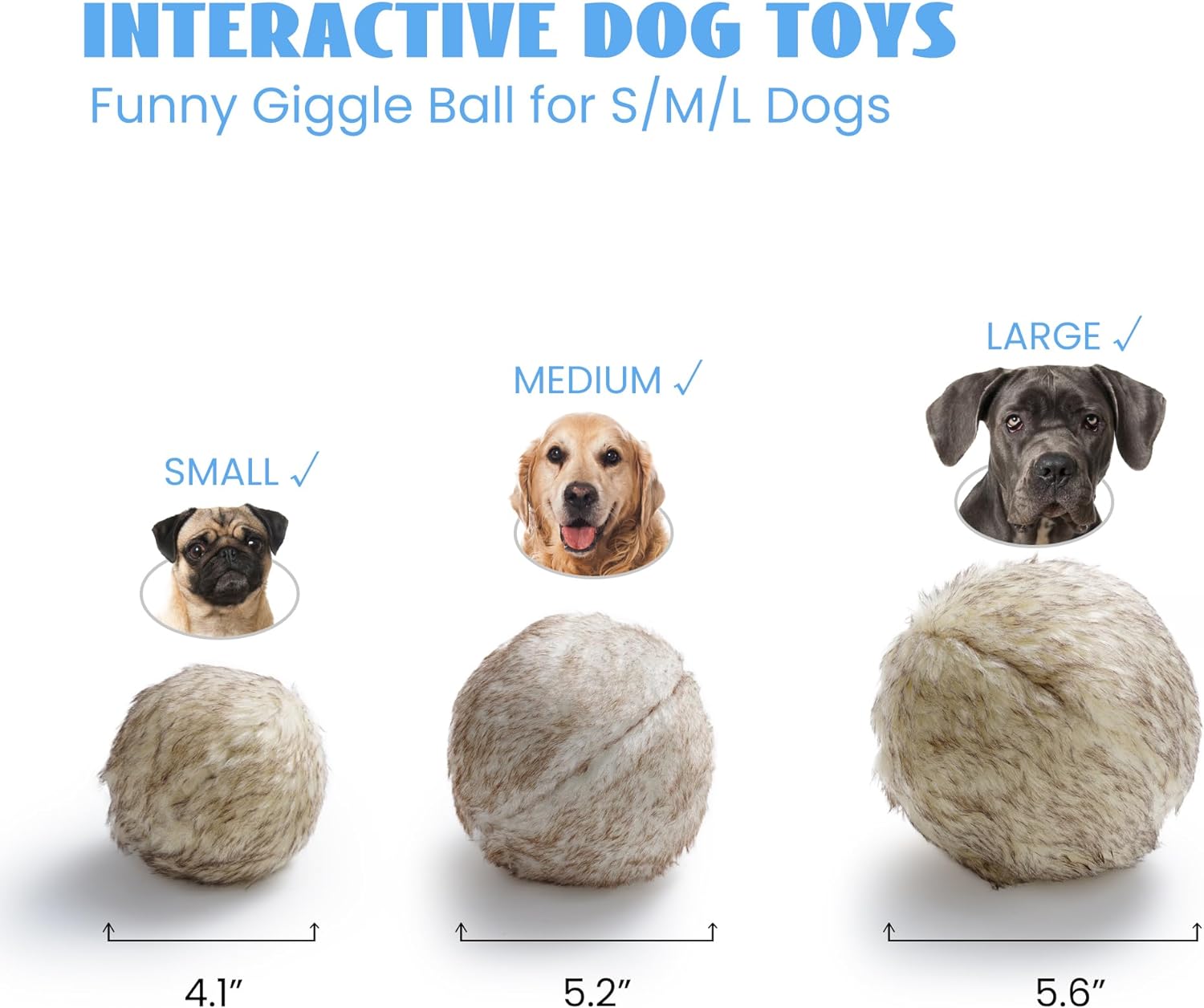 Wobble Giggle Ball Dog Toy with Fuzzy Fur, Funny Giggle Sounds When Rolled & Shaken, Battery-free for Endless Chasing Fun, Interactive Dog Toy to Keep Them Busy, Pet Toy for All Breeds Sizes