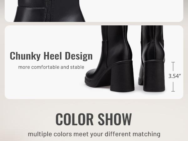 Athlefit Women's Platform Ankle Boots High Chunky Block Heel Square Toe Boots Fashion Dress Heeled Booties Footwear Walking Shoes