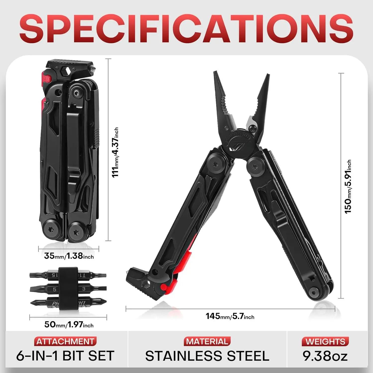 Multitool with Pocket Knife, 27-in-1 Stainless Steel Needle Nose Pliers with Screwdrivers, Self-locking Multi tool EDC Gear with Sheath, Gift for Christmas,New Year